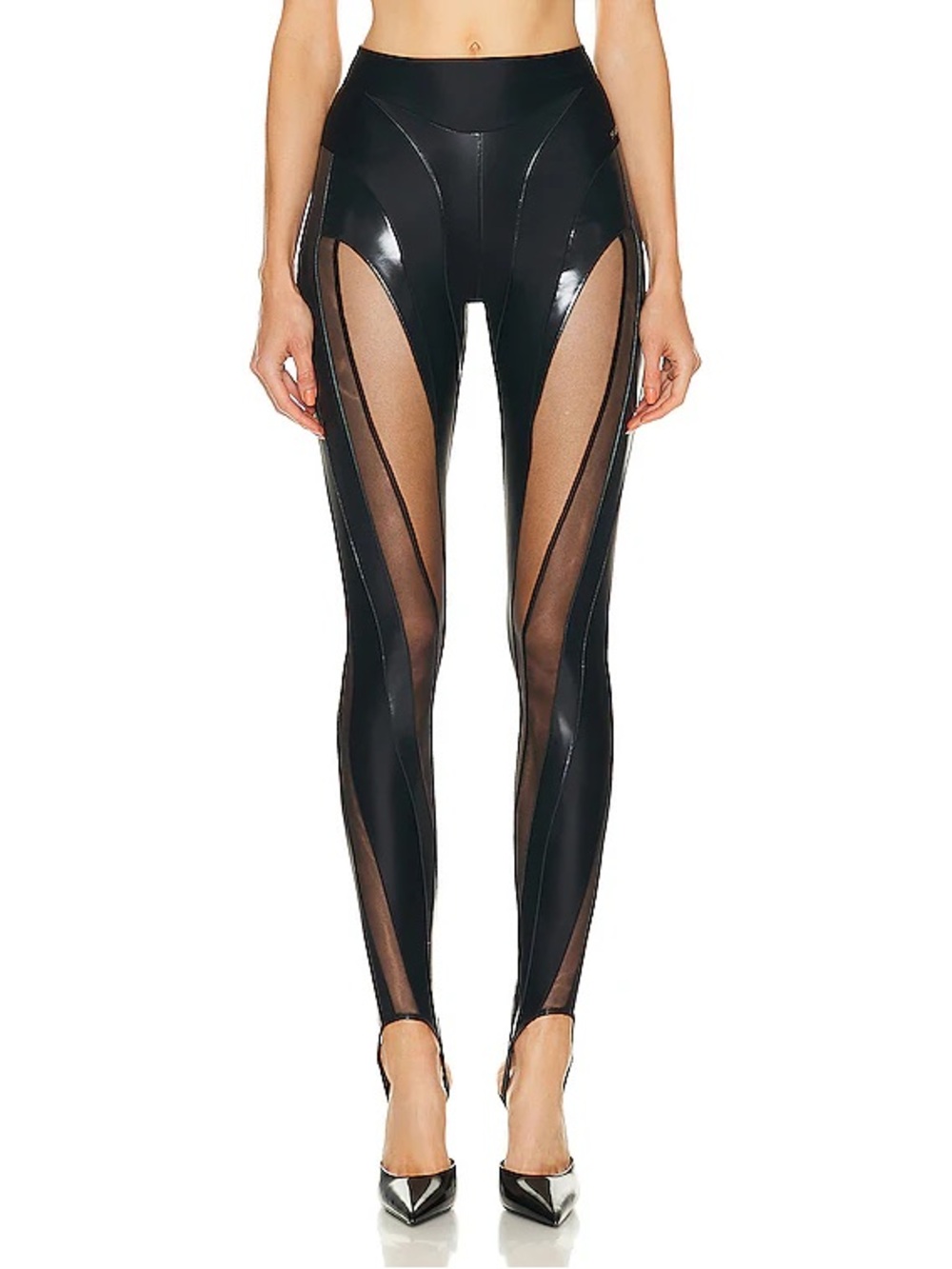 Mugler Black High-Waist Mesh-Panel Leggings